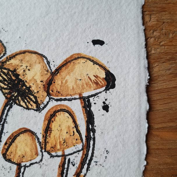 close up of a mushroom print on handmade paper