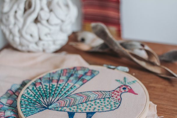 peacock embroidery kit